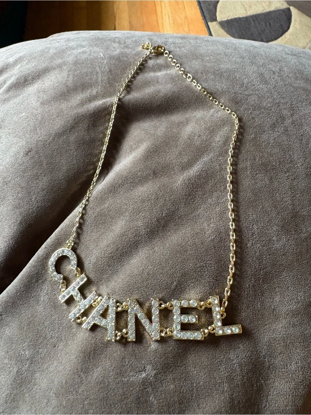 FASHION Gold plated with Rhinestone Logo Necklace -